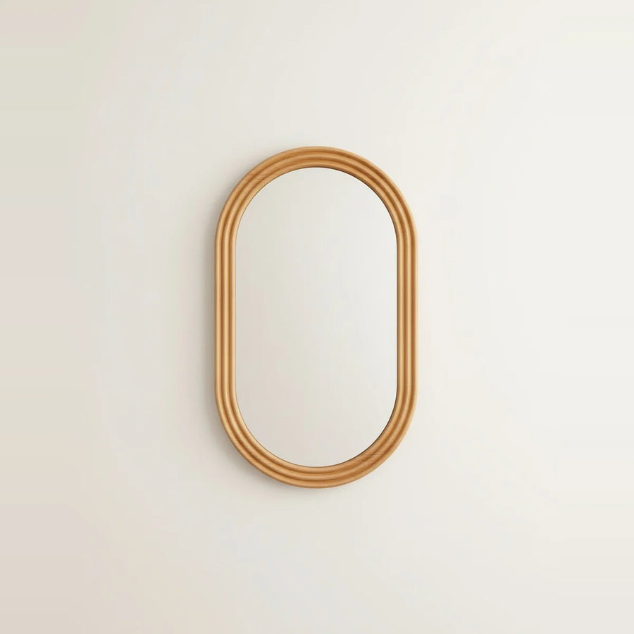 Oval Wood Mirror, Solid Wood Frame, 16 x 24 in, on a light background