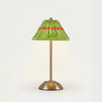 Rattan Table Lamp, Green, Rechargeable Touch LED, on a light background