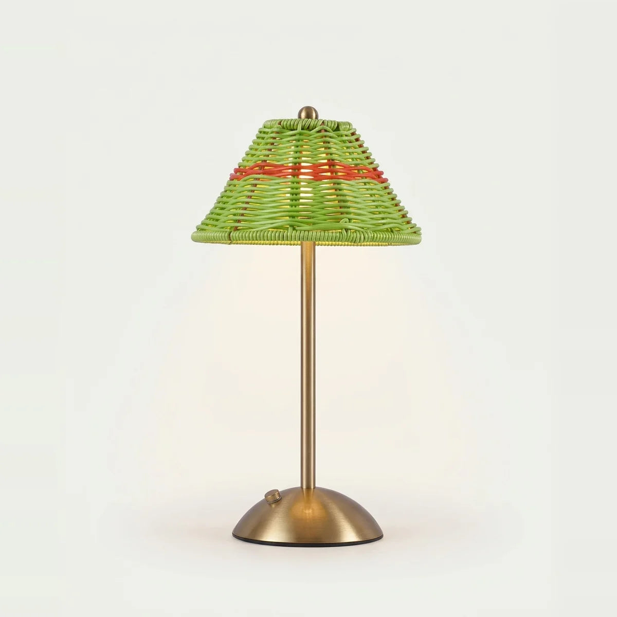 Rattan Table Lamp, Green, Rechargeable Touch LED, on a light background