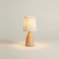 Rechargeable Table Lamp, Wood-Look Base, Pleated Shade, on a light background