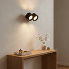 Rechargeable Wall Sconce, Double Swivel Head, Black, styled in a hallway