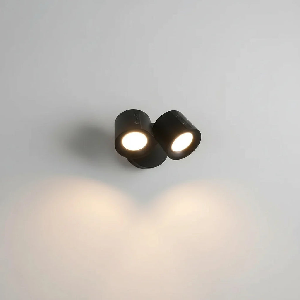 Rechargeable Wall Sconce, Double Swivel Head, Black, on a light background