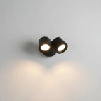Rechargeable Wall Sconce, Double Swivel Head, Black, on a light background