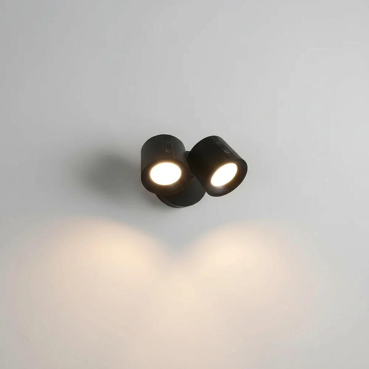 Rechargeable Wall Sconce, Double Swivel Head, Black, on a light background