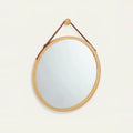 Round Bamboo Mirror with Hanging Strap, 18 in, on a light background