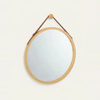 Round Bamboo Mirror with Hanging Strap, 18 in, on a light background