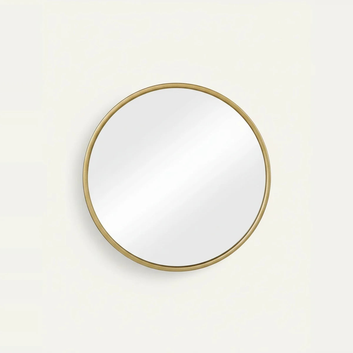 Round Gold Mirror, Thin Metal Frame, 16 to 24 in – Ø 16 in (40 cm), on a light background
