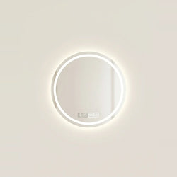 Round LED Mirror, Backlit, Anti-Fog with Clock – Ø 20 in (50 cm), on a light background