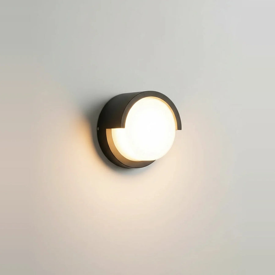 Round Black LED Outdoor Wall Light, 6 in, IP65 – Black, 12 W, on a light background