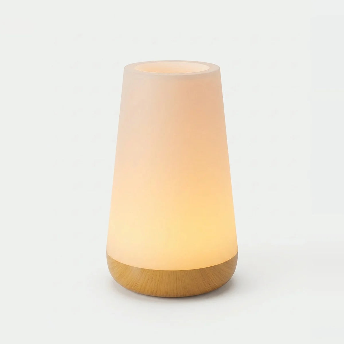 Smart Table Lamp, Wi-Fi RGB, App Control, Wood-Look Base, on a light background