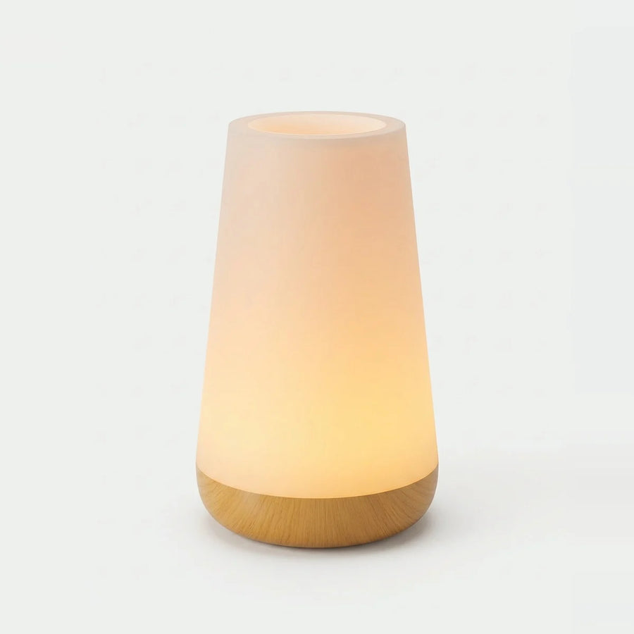 Smart Table Lamp, Wi-Fi RGB, App Control, Wood-Look Base, on a light background