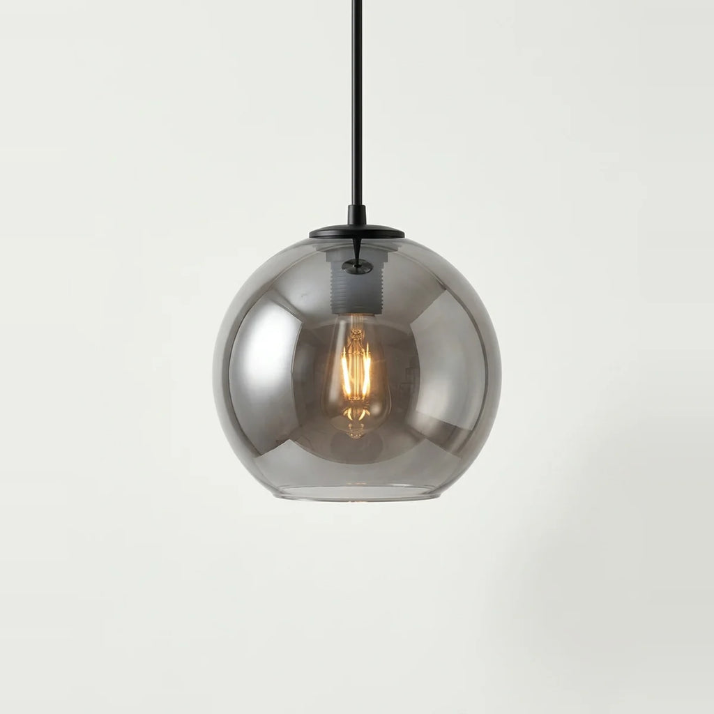 Smoked Glass Pendant Light, Gray Globe, 6" to 12" – Smoked gray, Ø 10 in (25 cm), on a light background