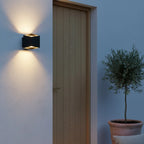 Modern Black Square Outdoor Wall Light, Aluminum, 6W LED, IP65, styled on an exterior wall