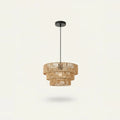 Rattan-Look Tiered Chandelier, 3 Rings of Woven Paper Rope, 12.5 in, on a light background