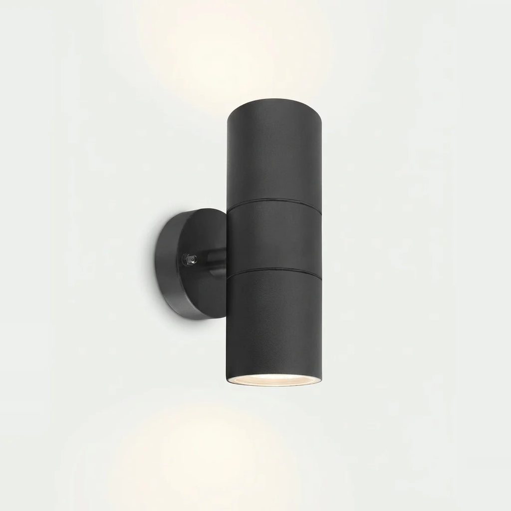 Black Stainless Steel Up Down Outdoor Wall Light, GU10, IP65, on a light background