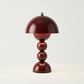 Vintage Mushroom Lamp, 70s Burgundy, Cordless, on a light background