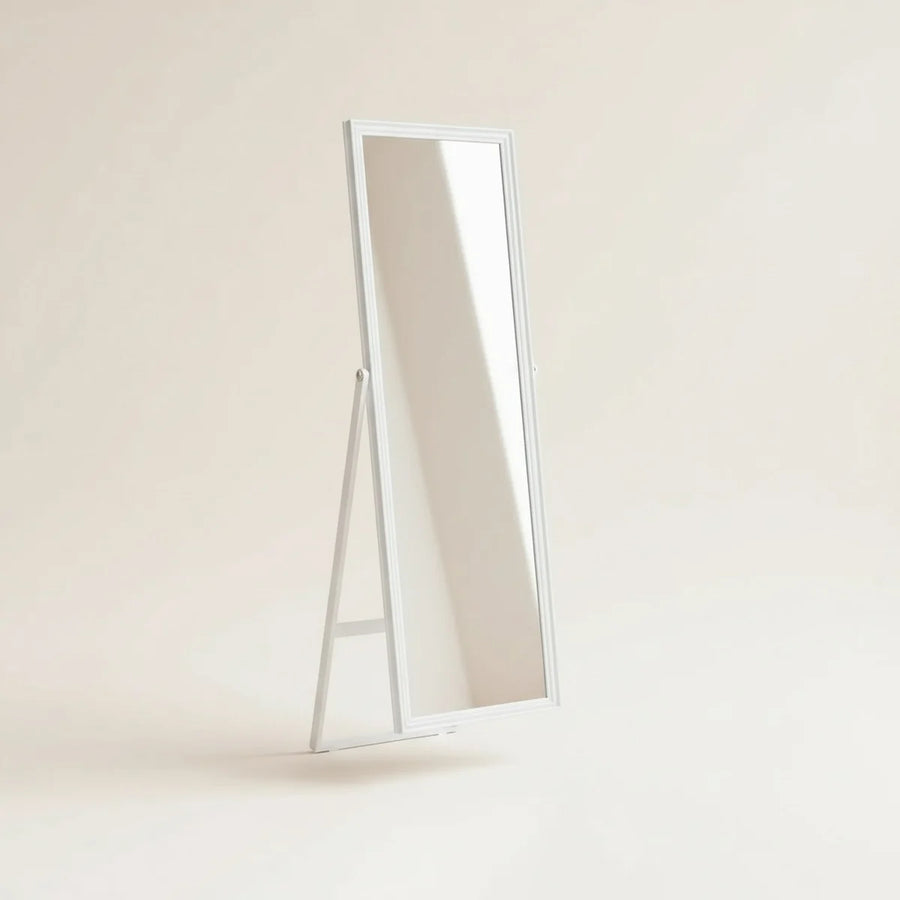 White Full Length Mirror with Stand, 63 x 20 in, on a light background