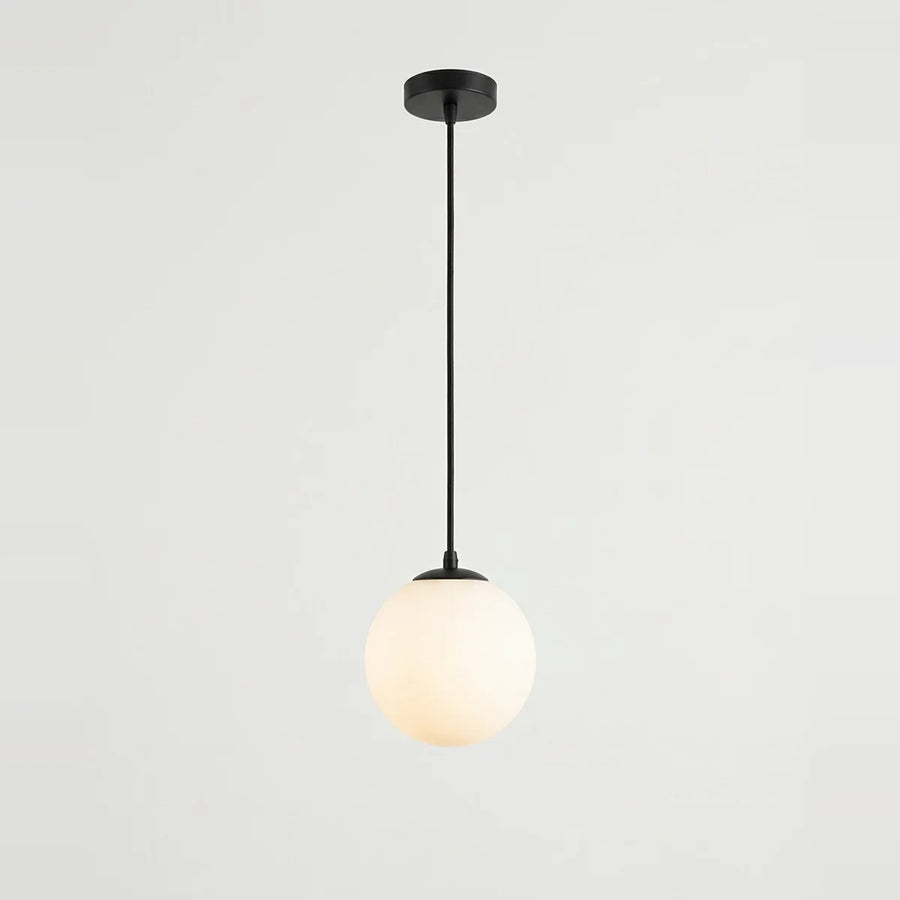 White Glass Pendant Light, Small Globe, 4" to 7" – Ø 4 in (10 cm), on a light background