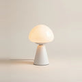 White Mushroom Lamp, Opal Glass Cap, LED Touch, USB-C, on a light background