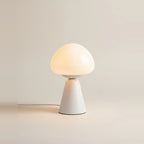 White Mushroom Lamp, Opal Glass Cap, LED Touch, USB-C, on a light background