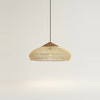 Hand-Woven Wicker Chandelier, Boho Style, 16 to 24 in – Natural wicker, Ø 16 × H 7.5 in (40 × 19 cm), on a light background