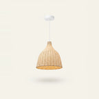 Hand-Woven Bamboo Wicker Pendant Light, 14 in, on a light background