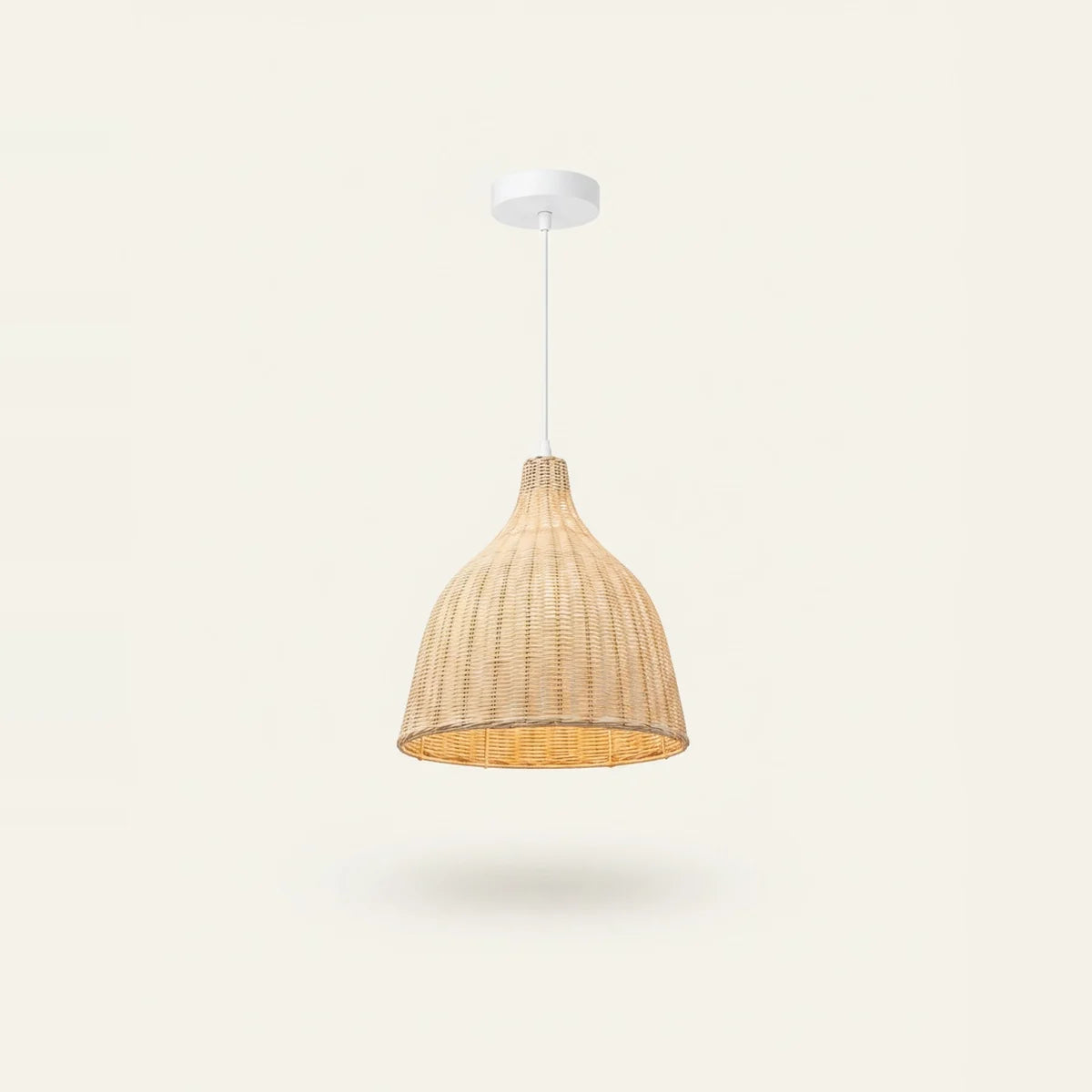 Hand-Woven Bamboo Wicker Pendant Light, 14 in, on a light background