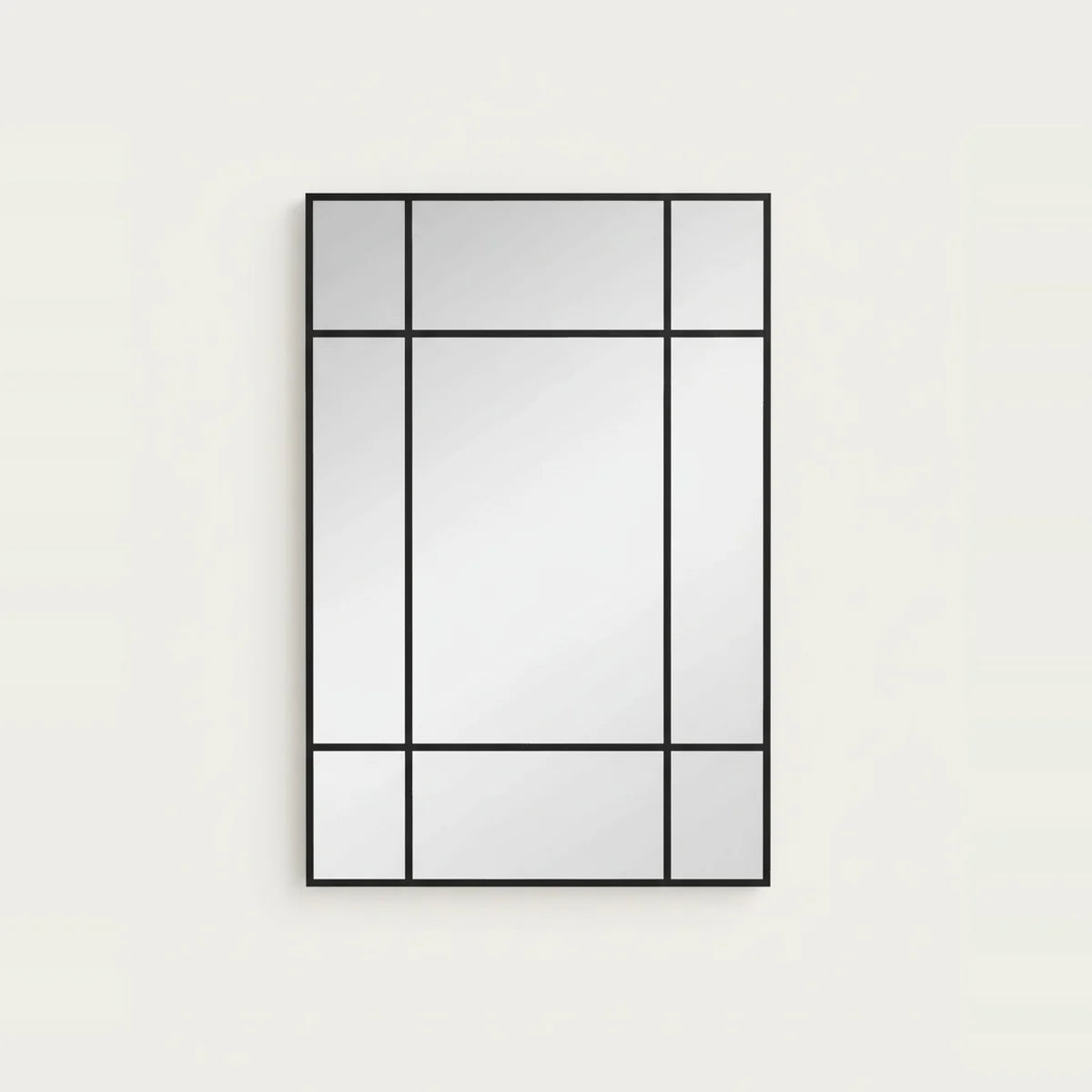 Black Metal Window Pane Mirror, 35 × 24 in, on a light background