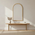 Natural Wood Arch Mirror, 43 × 26 in, styled in a bright interior