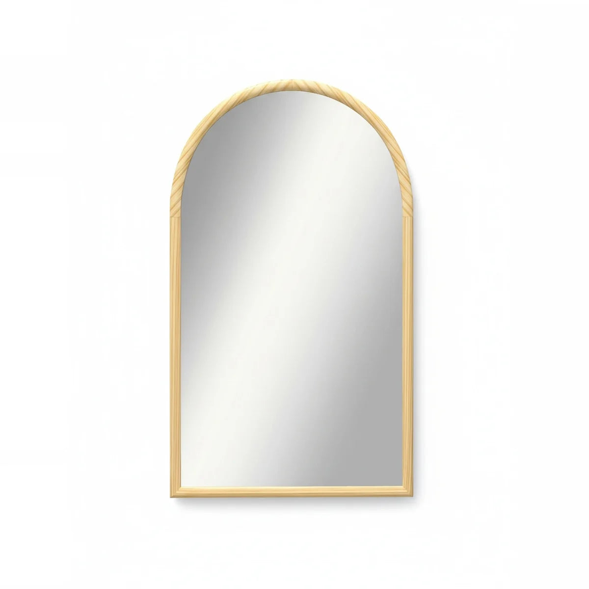Natural Wood Arch Mirror, 43 × 26 in, on a light background