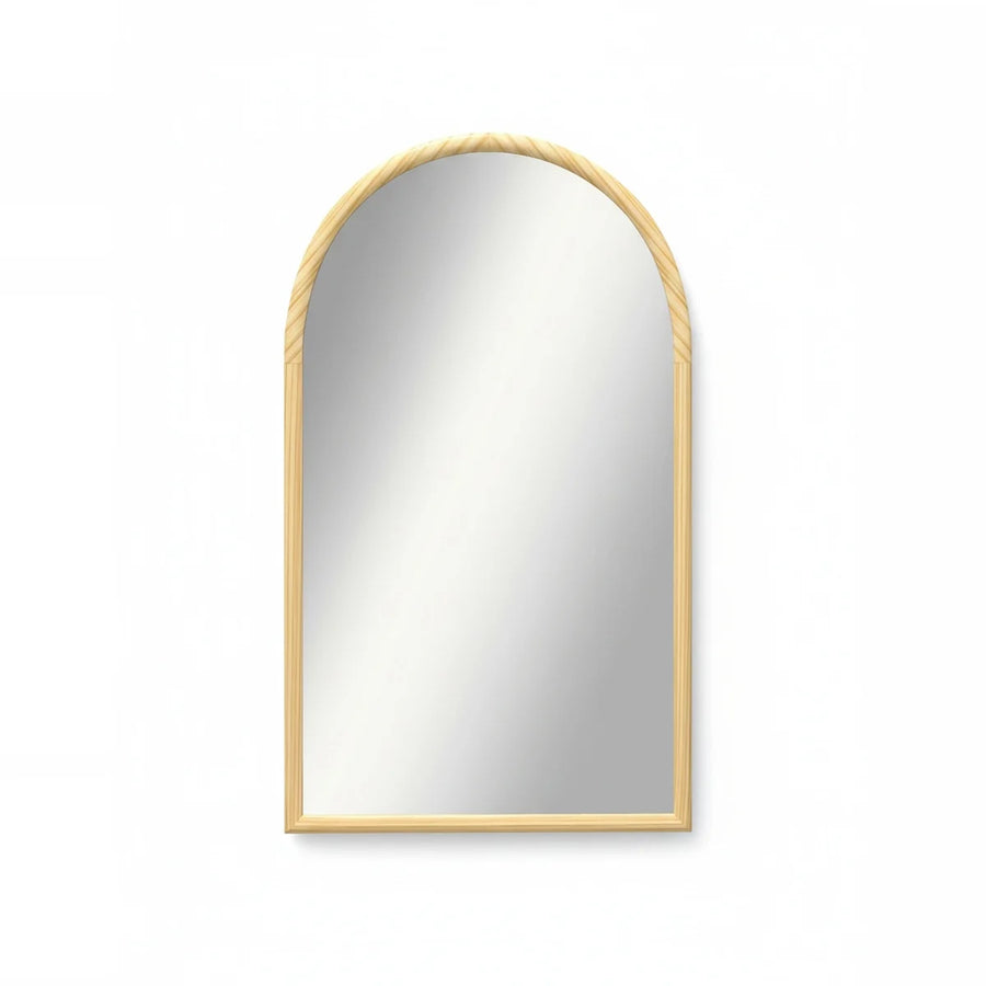 Natural Wood Arch Mirror, 43 × 26 in, on a light background