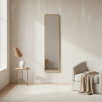 Walnut Finish Wood Floor Mirror, 15 x 63 in, styled in a bright interior