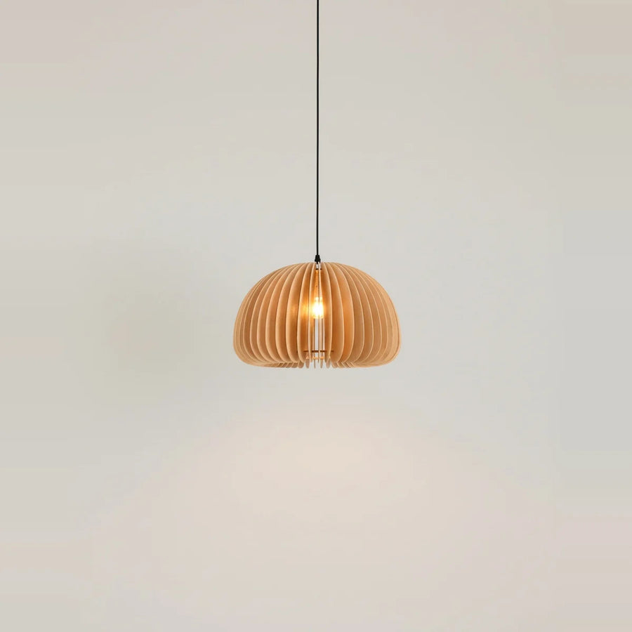 Japanese-Style Natural Wood Pendant Light, 7 or 12 in – Ø 12 in (30 cm), on a light background