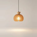 Japanese-Style Natural Wood Pendant Light, 7 or 12 in – Ø 7 in (18 cm), on a light background