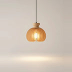Japanese-Style Natural Wood Pendant Light, 7 or 12 in – Ø 7 in (18 cm), on a light background